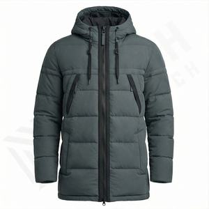 Veste parka pour homme, longueur longue, fermeture éclair diagonale, capuche élégante, manteaux chauds, multi-poches, vêtements d'extérieur thermiques coupe-vent épais pour l'hiver - Product Image 1