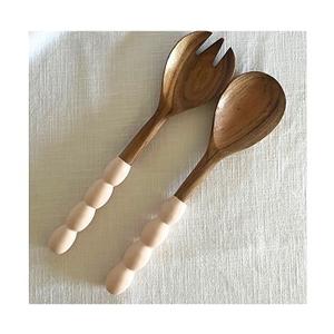 Cuillère en bois de meilleure qualité, serveuse à salade avec poignée de designer, cuillère et fourchette polies faites à la main, service à salade pour restaurants à usage domestique - Product Image 5