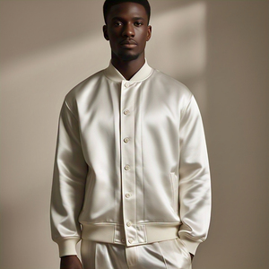 Bombardier en satin personnalisé veste à glissière pour hommes col rond fermeture éclair veste en satin d'extérieur manteau style de rue à la mode bombardier vestes en satin - Product Image 4