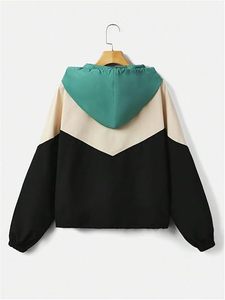 เสื้อแจ็คเก็ตบอมเบอร์มีฮู้ดสำหรับผู้หญิง สีสันตัดกัน สไตล์วาร์ซิตี้ ซิปหน้า กันลม น้ำหนักเบา อุ่นสบาย เหมาะสำหรับฤดูใบไม้ร่วงและฤดูใบไม้ผลิ - Product Image 2