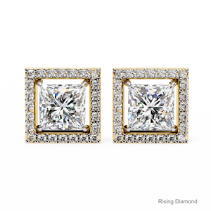 1,0 Ct para cada pendiente de tuerca de diamante cultivado en laboratorio de corte princesa/pendiente de diamante CVD de oro amarillo/regalo de aniversario para ella - Product Image 1