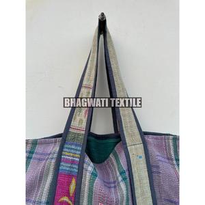 Handmade Kantha Stitched Indian Floral Print <b>Bags</b> Custom Folding Style Geometric Pattern for Fashion Accessory Stores Resale - Product Image 3