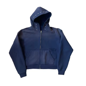 custom men high street wear zip up <b>cropped</b> hoodie high-quality men's hoodies acid washed printing <b>rhinestones</b> Hoodies - Product Image 4