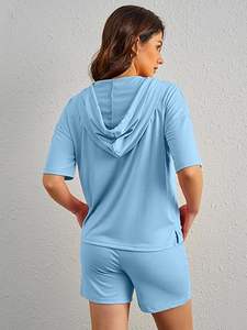 เซ็ตกางเกงขาสั้นแนวสปอร์ตสองชิ้นเสื้อแขนยาวและกางเกงขี่จักรยานระบายอากาศได้ดีผ้าคอตตอน100% แบบลำลองสำหรับฤดูร้อนของ2025 - Product Image 4