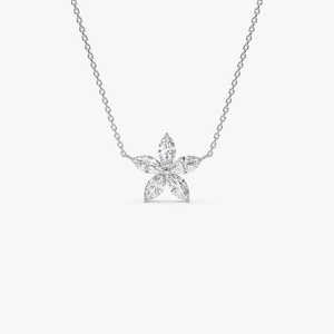 Collar Único de Oro Puro de 14K y 18K con Diamantes Cultivados en Laboratorio, Corte Brillante Marquise, Diseño Floral, Regalo de Cumpleaños para Ella - Product Image 1