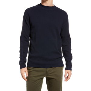 T-shirt personnalisé en coton gaufré à col rond et manches longues pour hommes - Product Image 1