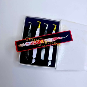 Pince à épiler pour cils GETUP BROSONS IMPEX de haute qualité en acier inoxydable, plusieurs couleurs, pointe lisse, poignée diamantée, antimagnétique - Product Image 4