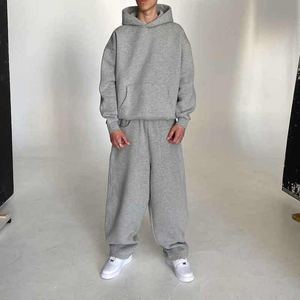 Chándales deportivos de fitness de gran tamaño personalizados al por mayor, conjuntos de sudaderas con capucha de algodón 100% de alta calidad, logotipo bordado tejido con etiqueta privada - Product Image 1