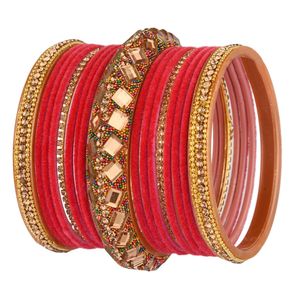 Indian Bangle Set Ethnic Rhinestone CZ Crystal Velvet Bangle Boho <b>Acrylic</b> Traditional Bridal indian <b>jewelry</b> sets for Women, Pink - Product Image 6