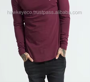 T-shirt personnalisé pour hommes Athletic Running Sports Wear bordeaux manches longues ourlet courbe - Product Image 4