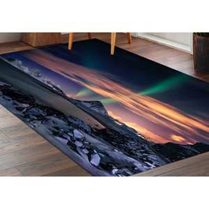 Alfombra de Paisaje con Diseño de Aurora Boreal: Alfombra de Chenilla con Motivo del Cielo del Norte - Product Image 2