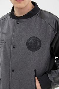 Custom Branded Custom Clothing Manufacturers OEM Design Embroidery Chenille Grey Color Black Leather <b>Arms</b> Varsity Jacket - Product Image 3