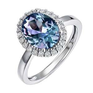 Anillo de Compromiso Jeulia de Plata de Ley con Halo Ovalado de Alejandrita - Product Image 2