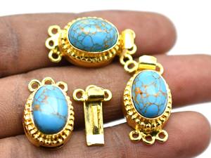 เข็มกลัดอัญมณีสีฟ้าเทอร์ควอยซ์แบบ1เส้น2เส้นและ3เกลียวกล่องทรงไข่ตะขอเกี่ยวชุบทอง18K เครื่องประดับ26X15X10MM ทำเข็มกลัด B693 - Product Image 4