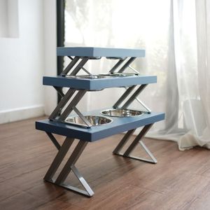 Mangeoire pour animaux de compagnie avec dessus en bois d'acacia Placage MDF Pieds en métal Bols en acier inoxydable 22.4x12x10.6 po - Product Image 1