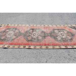 Alfombra Vintage, Alfombra Turca de 3.8x11.4 pies, Alfombra de Lana Abstracta Roja Marrón - Product Image 3