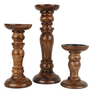 <b>Set</b> of 3 Handmade Wooden Pillar <b>Candle</b> Stand Mango Wood Low MOQ Custom Manufacturer Factory Direct Sale - Product Image 1