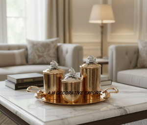 Stainless Steel Handcrafted Hammered Rose Gold Canister & Tray Luxury Kitchen Food Storage Buckle <b>Lid</b> Eco-Friendly Europe Style - Product Image 3