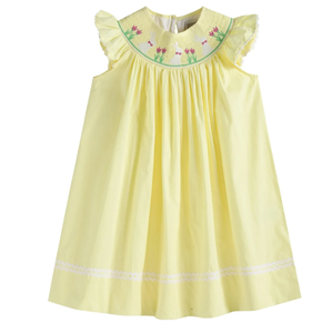 Ropa para niños ahumados, monos amarillos sólidos con flores de conejito de Pascua, monos, ropa para niños de alta calidad, bordado K - Product Image 1