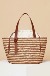 กระเป๋าฟางสานแฟชั่นพร้อมที่จับสายหนังแท้ขายส่ง - Product Image 4