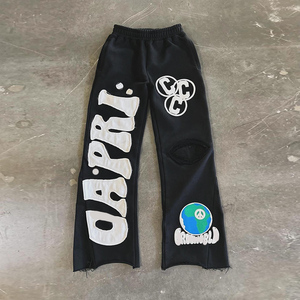 Personnalisé Vintage Soleil Fade Lavé Poids Lourd Jambe Large Sweat Hommes Pantalons Brodé Patch Applique Jogger Baggy Flare Pantalon - Product Image 3