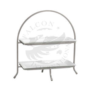 Vente en gros d'assiettes à gâteau en céramique à 2 couches de style moderne écologique fabriquées à la main avec logo personnalisé pour restaurant avec support en métal - Product Image 1