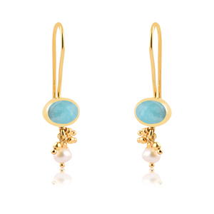 Boucles d'oreilles à crochet Art Déco en argent sterling 925 plaqué or 18 carats avec pierre précieuse amazonite naturelle pour cadeau de mariage - Product Image 1