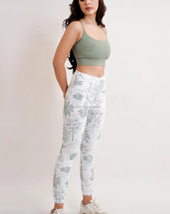 Conjunto de yoga de 2 piezas para mujer, de cintura alta, con leggings sublimados y top acanalado de cuello cuadrado, transpirable, sin costuras, de Spandex/Nylon. - Product Image 2