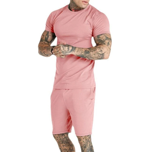 2026 Vente en gros usine, ensemble t-shirt et short en polyester uni de haute qualité, personnalisable avec logo, pour homme - Product Image 2