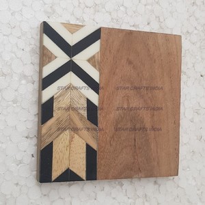 Modern Wholesale Top Quality Customize <b>Square</b> Round Epoxy Wood Resin Best Coaster with Holder <b>Set</b> Top Quality Customize - Product Image 6