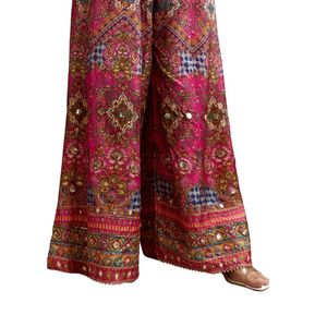 Abito blu stampato Kurta Palazzo con pizzo e paillettes Dupatta all'ingrosso donna abbigliamento etnico OEM fabbrica alla rinfusa - Product Image 6