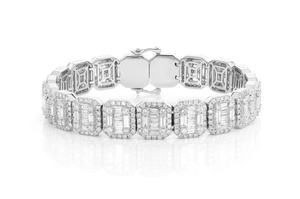 Bracelet à maillons rectangulaires surélevés baguette diamants naturels Bracelet en or jaune 14 carats bijoux de mode en gros de haute qualité - Product Image 3