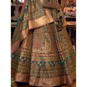 Impresionante Lehenga Choli Indio de Seda Rajwadi Marrón con Dupatta, Tejido en Georgette, para Bodas, Festivales y Ropa Étnica, Salwar - Product Image 5