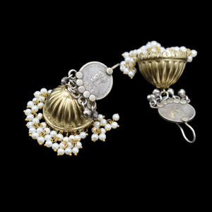 Boucles d'oreilles en laiton antique pour la vente en gros par le fabricant indien bijoux en laiton boucle d'oreille haut niveau perle kundan jhumka boucle d'oreille - Product Image 2