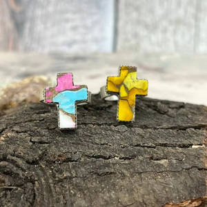 Honey Dahilia Purple Kingman Cotton Candy Turquoise Ring Plata de Ley 925 Joyería de piedras preciosas hecha a mano Anillo de declaración cruzada - Product Image 1