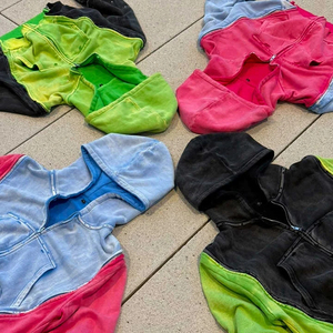 Sudadera Corta con Cremallera y Diseño Cuadrado, Estilo Urbano, Lavado Ácido, Desgastada, con Pedrería, para Hombre, Fabricación Personalizada - Product Image 2