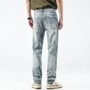 Prêt à expédier Pantalon en jean droit taille haute coupe ajustée pour hommes Denim taille haute avec bouton de décoration pour le printemps et l'hiver - Product Image 2