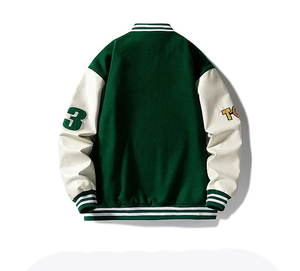 Chaqueta universitaria de lona de moda de alta calidad marca personalizada béisbol Collage bordado parche soporte Lino Shell al por mayor barato - Product Image 3