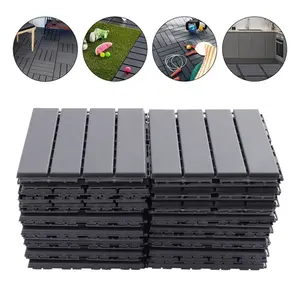 Modern 12\"x12\" Interlocking Deck <b>Tiles</b> 30 Pack Dark Gray Outdoor Patio Floor 12mm <b>Plastic</b> Acacia Teak Wood Grain for Basement - Product Image 1