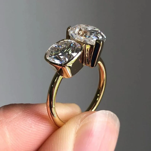 Toi Et Moi 3.0CTW VS1 Juego de bisel de pera Anillo de compromiso de diamante con corte de cojín Oro sólido de 14 quilates Laboratorio DE BODA único para anillos finos - Product Image 2