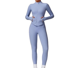 Ensemble de yoga et de fitness pour femmes, nouveau design, solide, respirant, veste de yoga à manches longues, leggings, ensemble de sport 2 pièces - Product Image 1