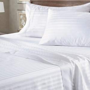 100% Cotton <b>Satin</b> <b>Sheet</b> Set 400 TC Fabric Striped Printed Folded Design for Home Hotel Hospital Use Includes Pillow Cases - Product Image 1