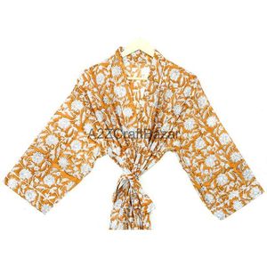 Indio hecho a mano 100% algodón satén ropa de dormir Bata para mujer estampado Floral Kimono bata verano ropa de dormir playa cubierta vestido - Product Image 3