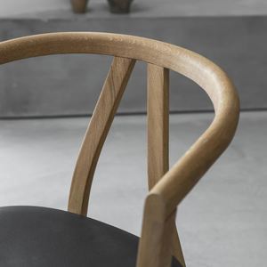 Modern <b>arm</b> dining <b>chair</b> made of solid teak wood frame with seat <b>covered</b> in upholstery for indoor use youmy - Product Image 3