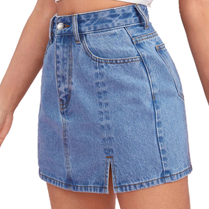 Jupe en jean élégante pour femme, coupe trapèze, taille haute, irrégulière, délavée, pour le printemps, l'été et l'automne, fabriquée au Pakistan - Product Image 3