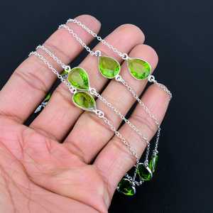 Elegante Collar de Peridoto Verde Cristiano en Forma de Lágrima, Plata de Ley 925, Cadena con Piedras Preciosas, Engaste de Bisel, Joyería de Boda Hecha a Mano, Regalo - Product Image 4