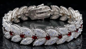 925 Sterling Silver Brace Marquise forme Moissanite Diamant Rouge & Blanc Glacé Unisexe Bracelets Bijoux - Product Image 2