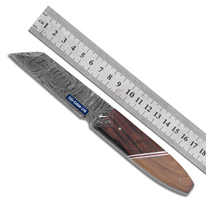 Handmade Customizable Damascus Steel Hunting Knife with Laser Engraved Embossed Leather Sheath OEM Rosewood Olive <b>Wood</b> Handle - Product Image 2