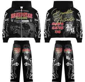 Conjunto de Sudadera con Capucha de Algodón Lavado al Ácido para Hombre, con Logotipo Personalizado, Transpirable, Resistente al Viento, Ecológico, para Gimnasio, Fitness y Uso Casual en Invierno - Product Image 2