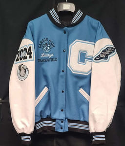 Lettermen Baseball Vestes Varsity personnalisées Corps en laine bleu royal Manches en cuir blanc avec patchs en chenille - Product Image 6